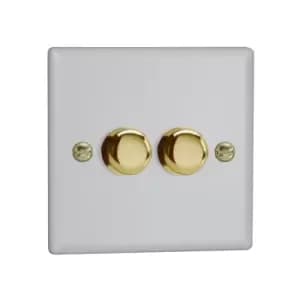 Image of Varilight Vogue LED V-Pro 2 Gang Rotary Dimmer Switch White with Brass Knobs