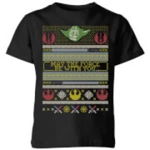 Image of Star Wars May The force Be with You Pattern Kids Christmas T-Shirt - Black - 11-12 Years