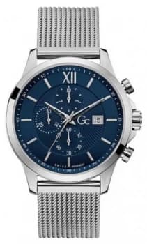 Image of Gc Mens Executive Silver Mesh Bracelet Blue Dial Watch