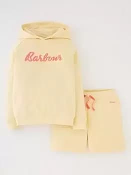 Image of Barbour Girls Otterburn Hoodie And Short Tracksuit - Yellow, Yellow, Size Age: 14-15 Years, Women