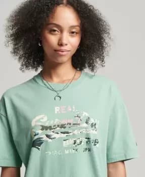 Image of Superdry Womens Vintage Logo Narrative T-Shirt Green / Fresh Mint - Size: 6