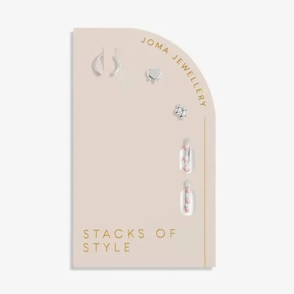 Image of Stacks Of Style Pink Enamel Silver Plated Set Of Earrings 7098