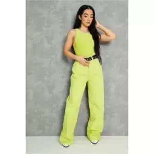 Image of I Saw It First Lime Green Double Layer Slinky Racer Front Bodysuit - Green