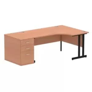 Image of Impulse 1600mm Right Crescent Office Desk Beech Top Black Cantilever Leg Workstation 800 Deep Desk High Pedestal