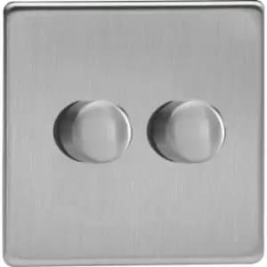 Image of Varilight Screwless 2-Gang 2-Way Push-On/Off Rotary LED Dimmer - Brushed Steel - JDSP252S