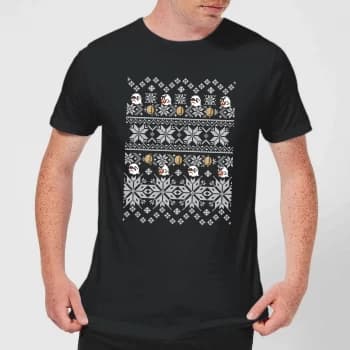 Image of Nintendo Super Mario Retro Boo Mens Christmas T-Shirt - Black - 3XL - Black