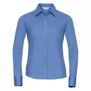 Image of Russell Collection Ladies/Womens Long Sleeve Poly-Cotton Easy Care Fitted Poplin Shirt (XS) (Corporate Blue)
