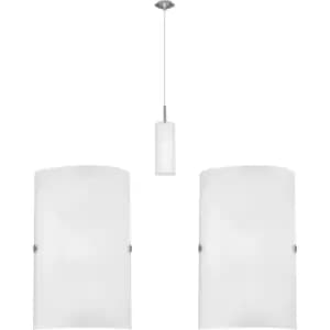 Image of Ceiling Pendant Light & 2x Matching Wall Lights Satin Nickel Glass Hanging Lamp