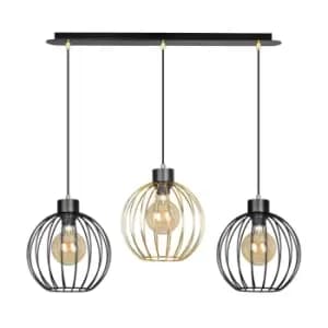 Image of Pineta Black/Gold Bar Pendant Ceiling Light 3x E27
