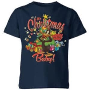 Image of Looney Tunes Its Christmas Baby Kids Christmas T-Shirt - Navy - 3-4 Years - Navy