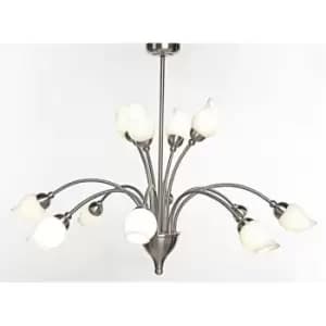 Image of Diyas - Rimini pendant lamp 12 satin chrome/opal glass bulbs