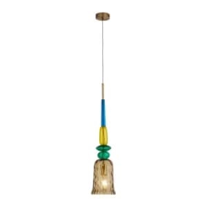 Image of 1 Light Mu Lighti Glass Pendant With Amber Shade And Bronze Metal