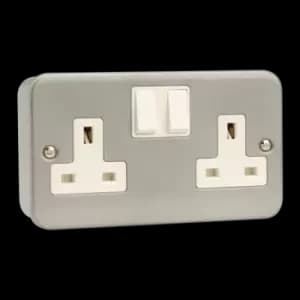 Image of Click Scolmore Essentials Metal Clad 2 Gang Double Pole 13A Switched Socket (No K/O) - CL036B