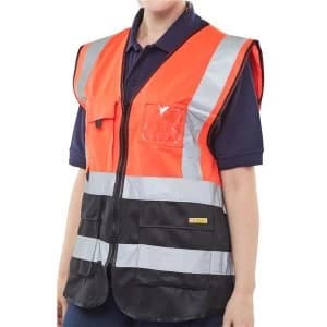 Image of BSeen High Vis Two Tone Executive Waistcoat 2LX RedBlack Ref