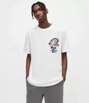 Image of AllSaints Mens Snakepit Crew T-Shirt, Optic White, Size: L