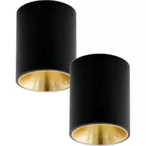 Image of 2 PACK Wall / Ceiling Light Black & Gold Round Downlight 3.3W Built in LED