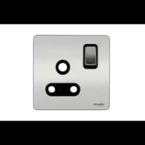 Image of Schneider USFP 15A 1G Round Pin Switched Socket Black Insert Stainless Steel - GU3490BSS