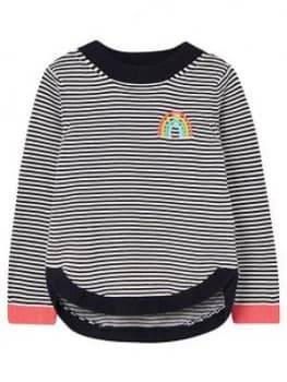 Image of Joules Girls Isabella Rainbow Stripe Knitted Jumper - Navy
