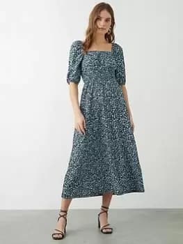 Image of Dorothy Perkins Ditsy Floral Puff Sleeve Midi Dress - Blue
