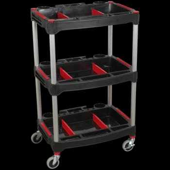 Image of Sealey 3 Shelf Composite Trolley with Parts Storage Black / Red