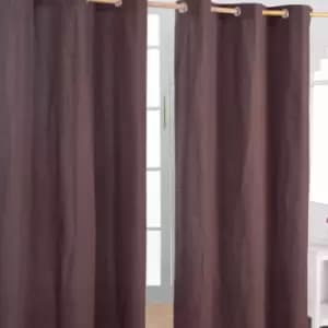 Image of Homecapes Plain Off Brown Cotton Eyelet Curtains 137 x 228cm - Brown
