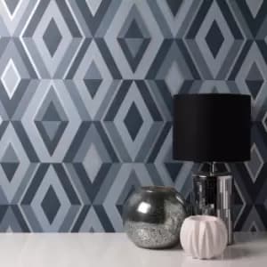 Image of Shard Blue Geometric Wallpaper Blue/Grey/White