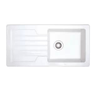 Image of Single Bowl Inset White Ceramic Sink with Reversible Drainer - Alexandra