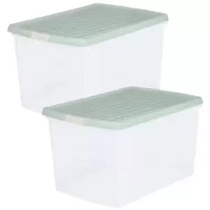 Image of Wham Set 3 Clip 62 Litre Rectangular Box & Lid - Sage/Cream
