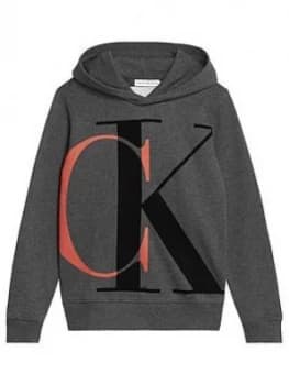 Image of Calvin Klein Jeans Boys Exploded Monogram Hoodie - Dark Grey Marl, Size 8 Years