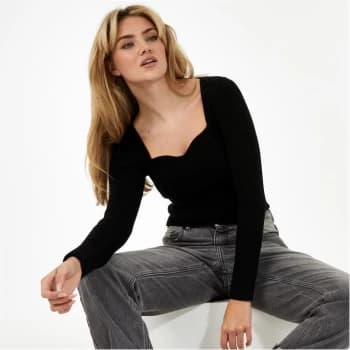 Image of Jack Wills Sweetheart Neck Knitted T-Shirt - Black