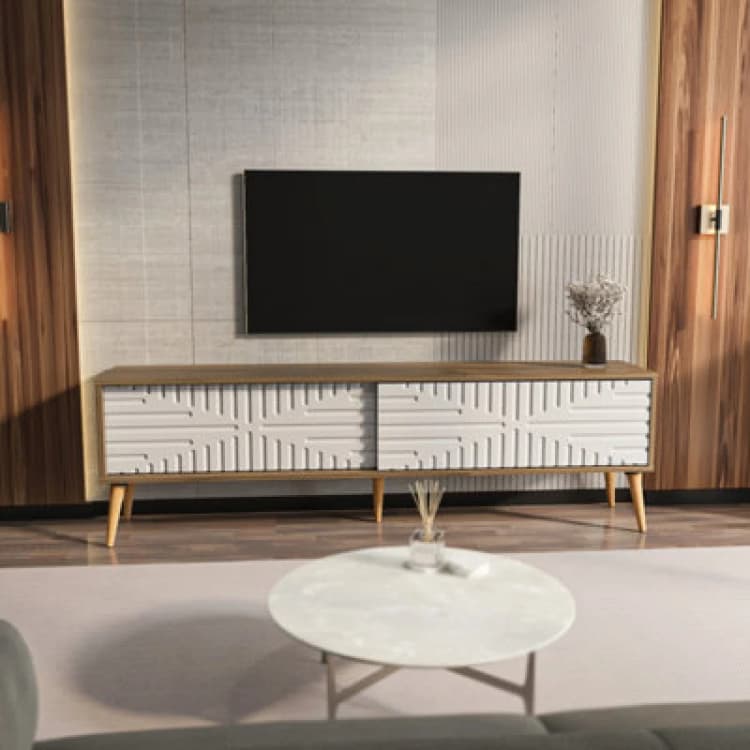 Image of Decorotika Modern Riso TV Stand Walnut And White