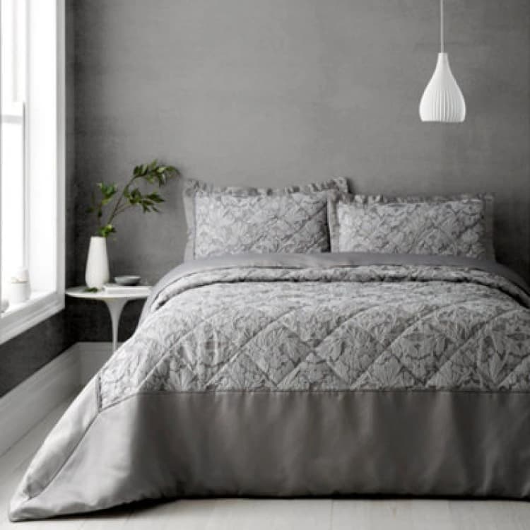 Image of Portfolio Home Blenheim Jacquard Grey Quilted Bedspread With Pillow Shams Bed Throw Set 254 X 254Cm