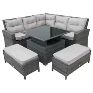 Image of Outsunny 6 Pcs Rattan Dining Set Aluminium Frame Adjustable Table Glass Top