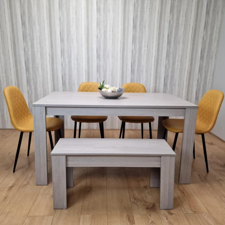 Image of KOSY KOALA KOSY KOALA Mid Grey Dining Table with 4 Diamond Stitched Mustard Chairs and 1 Bench Grey One Size Unisex 5060711587530