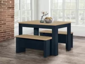 Image of Birlea Highgate Navy and Oak Dining Table and Bench Set Flat Packed