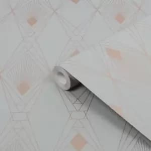 Image of Next Deco Geometric Grey Metallic Effect Smooth Wallpaper