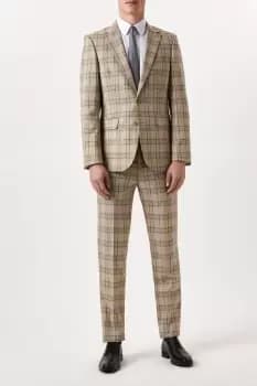 Image of Mens Slim Fit Neutral Highlight Check Suit Jacket