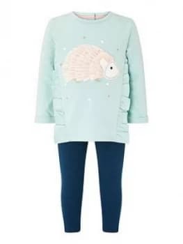 Image of Monsoon Baby Girls Organic Hedgehog Top and Legging - Aqua, Size 0-3 Months