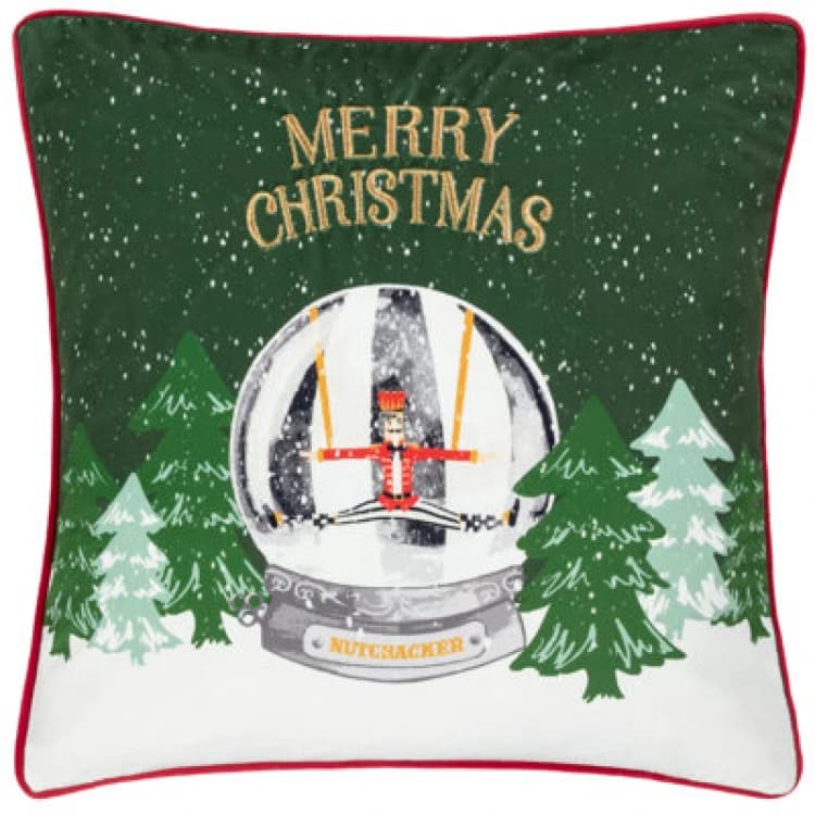 Image of Showtime Embroidered Velvet Cushion Pine/Red, Pine/Red / 45 x 45cm / Polyester Filled