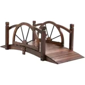 Image of Outsunny 1.5m Wooden Garden Bridge Arc Footbridge w/ Guardrail Stained Wood