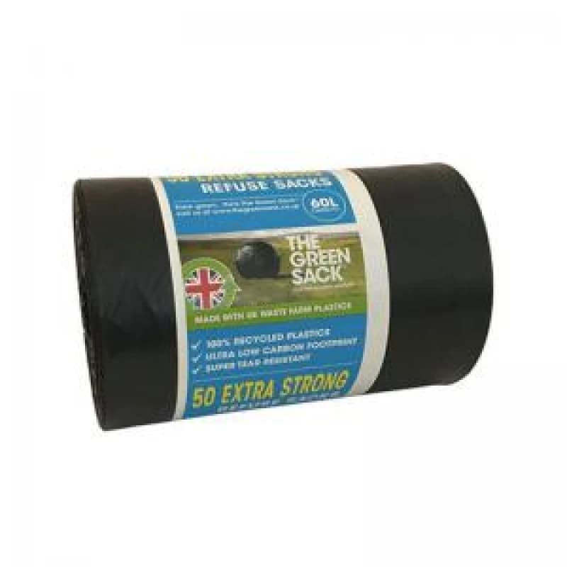 Image of The Green Sack Extra Strong Refuse Sack 60 Litre Black Roll (Pack 50) 0703111