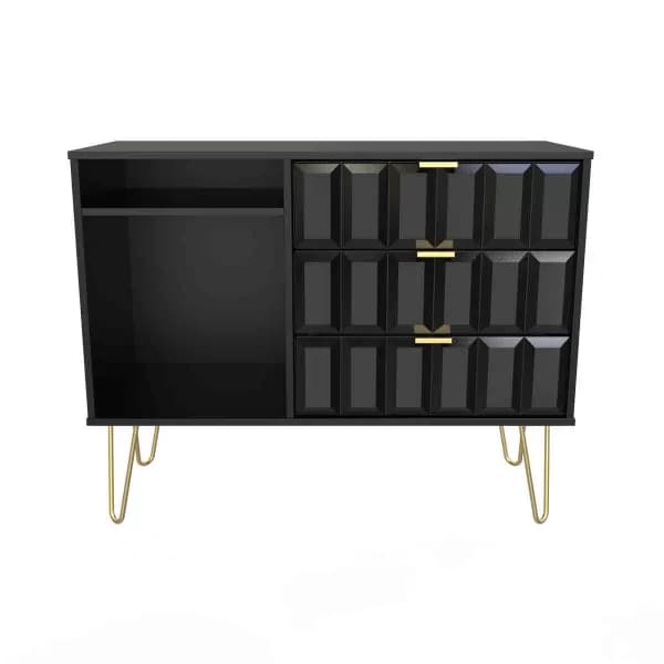 Image of Welcome Furniture Ready Assembled Cube 3 Drawer TV Unit In Deep Black