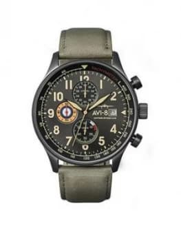 Image of AVI-8 AVI-8 Hawker Hurricane Black Date Dial Brown Leather Strap Mens Watch, One Colour, Men
