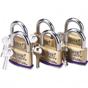 Image of Draper Solid Brass Padlock Pack of 6 Keyed Alike 60mm Standard