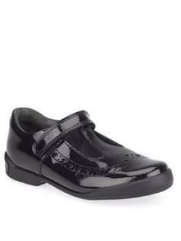 Image of Start-rite Girls Leapfrog T-Bar School Shoes - Black Patent, Size 9.5 Younger