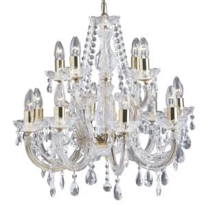 Image of Crystal Chandelier 12 Light Polished Brass Finish, E14