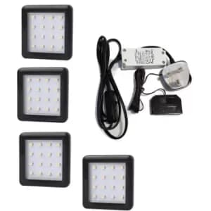 Image of Square 1.5W Black - LED Light Kit Under Cabinet Shelf Cupboard - Light Colour Natural - Lights 4