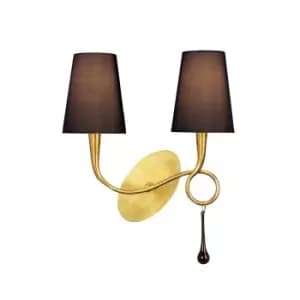 Image of Paola Wall Lamp Switched 2 Light E14, Gold Painted With Black Shades & Amber Glass Droplets