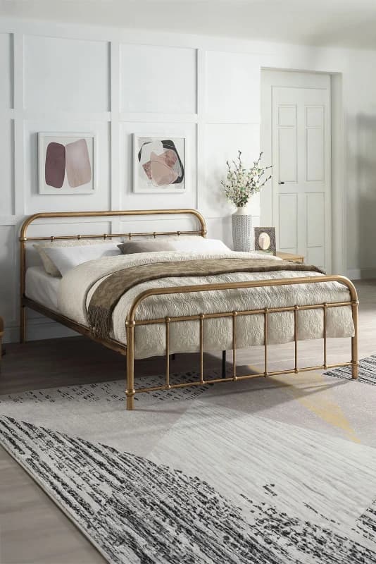 Image of Slumberworx Tewin Vintage Double Bed Frame Hospital Style Antique Brass Effect Metal, Gold 5.05574E+12
