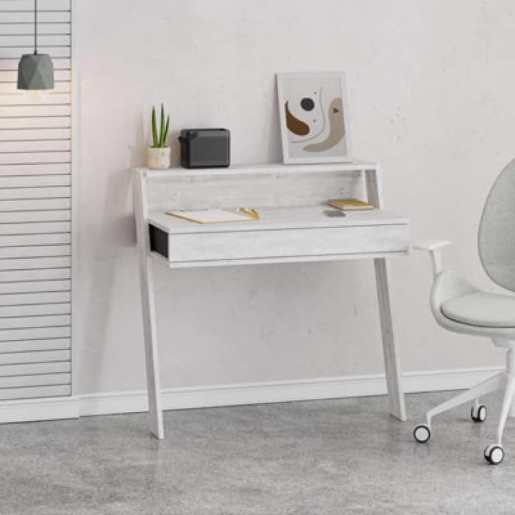 Image of FWStyle 1 Drawer 1 Shelf Home Office Wall Mounted Study Desk Ancient White White